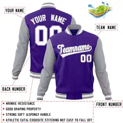 Purple White-Gray Raglan Varsity Full-Snap Letterman Jacket 4