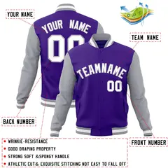 Purple White-Gray Raglan Varsity Full-Snap Letterman Jacket 4