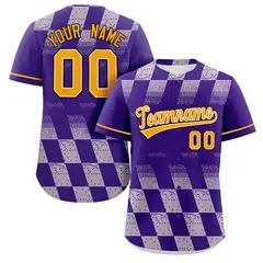 Purple White Grid Speckles Color Block Baseball Jersey