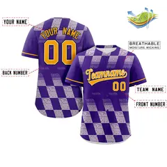 Purple White Grid Speckles Color Block Baseball Jersey 2