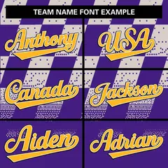 Purple White Grid Speckles Color Block Baseball Jersey 3