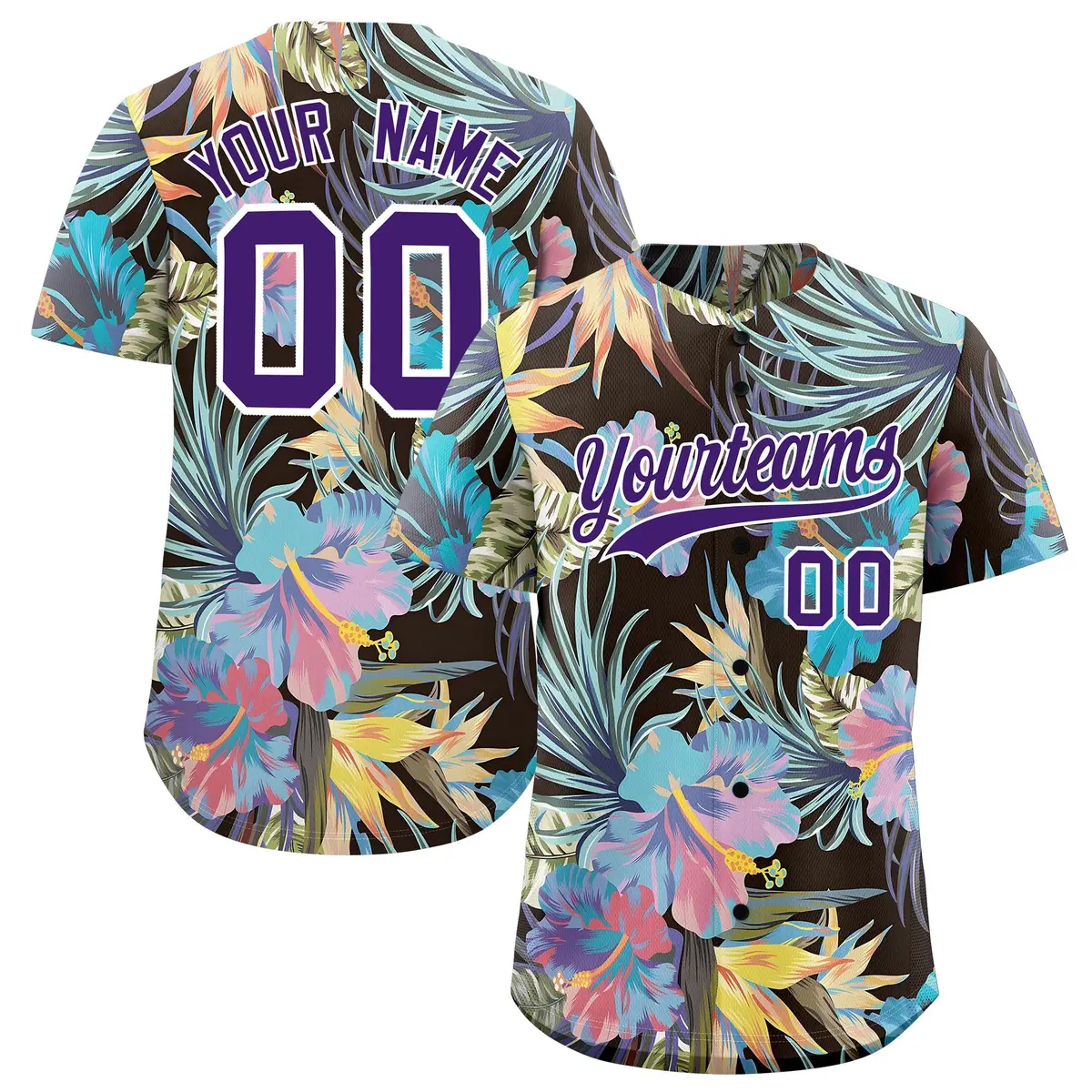 Purple White Hawaiian Graffiti Palm Tree Baseball Jersey