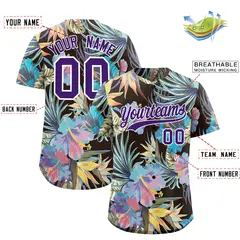 Purple White Hawaiian Graffiti Palm Tree Baseball Jersey 2