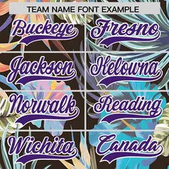 Purple White Hawaiian Graffiti Palm Tree Baseball Jersey 3