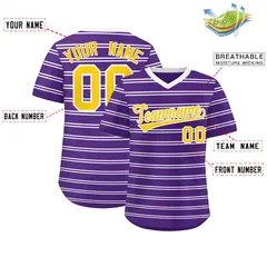 Purple White Horizontal Stripe Pullover Baseball Jersey 2