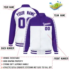 Purple White K-Ribbon Raglan Full-Snap Color Block Letterman Jacket 2