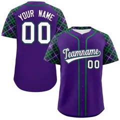 Purple White-Kelly Green Raglan Sleeves Baseball Jersey 1
