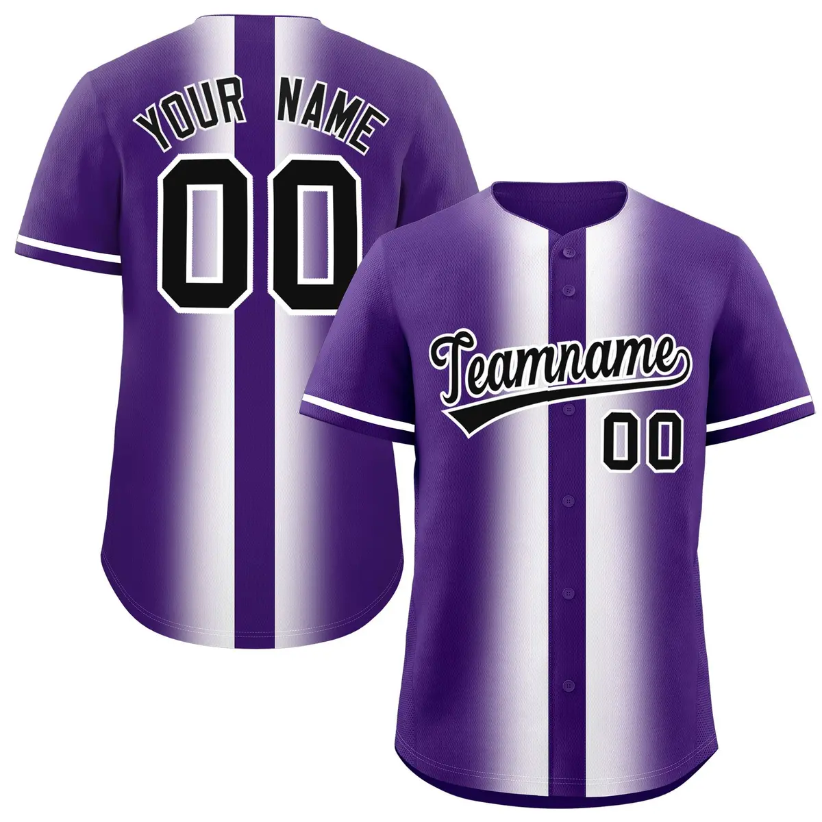 Purple White Lapel Gradient Fashion Baseball Jersey