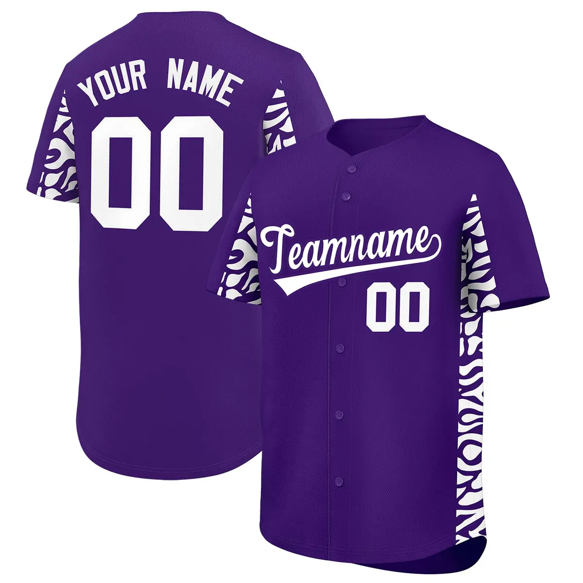 Purple White Leopard Graffiti Side Design Baseball Jersey