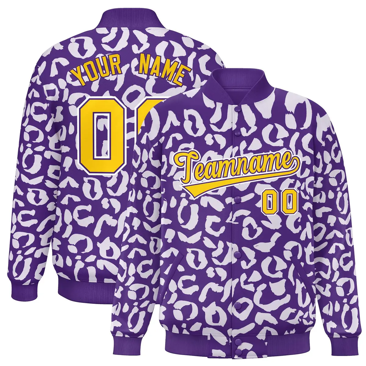 Purple White Leopard Graffiti Varsity Letterman Jacket