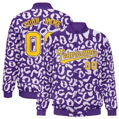 Purple White Leopard Graffiti Varsity Letterman Jacket 1