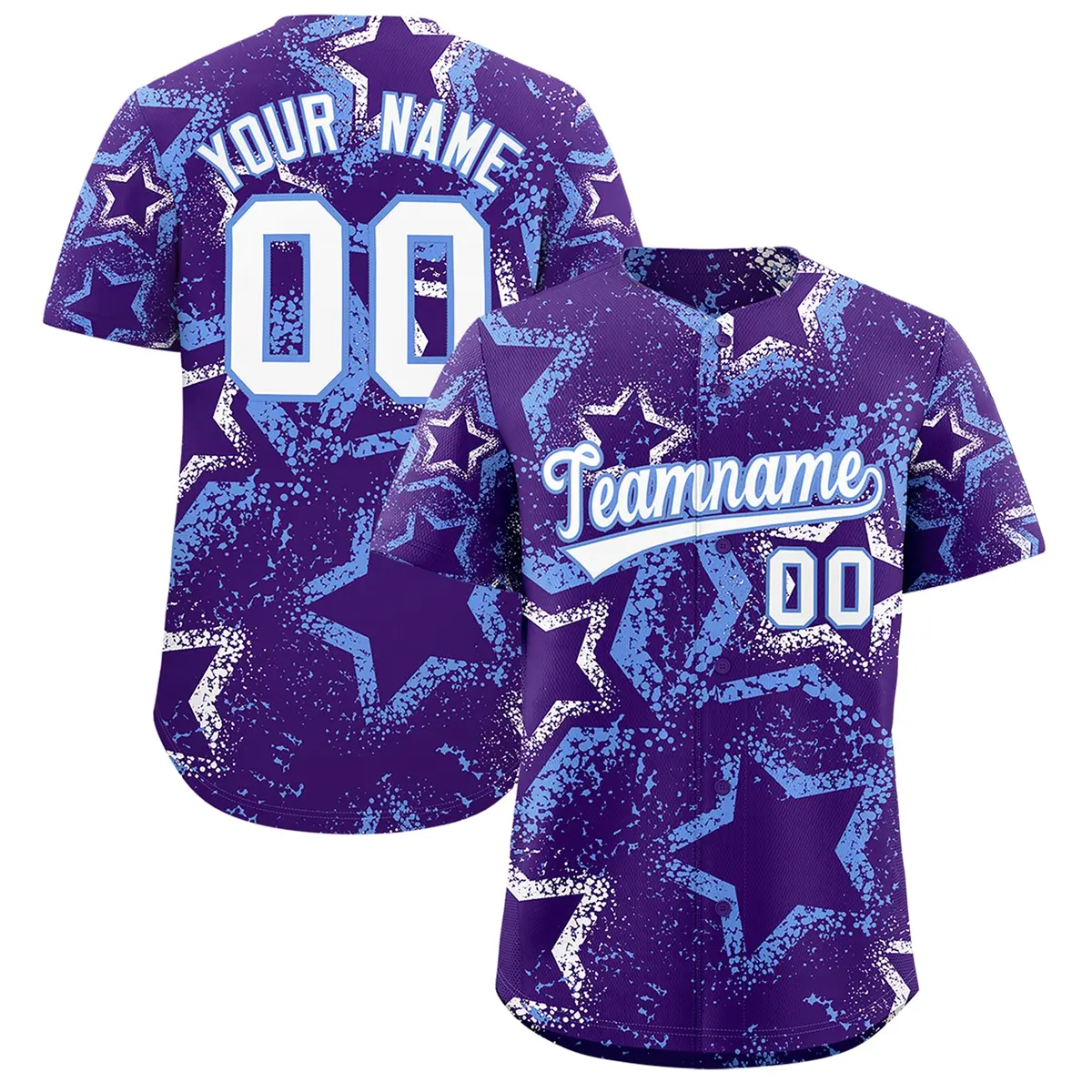Purple White Light Blue Star-Shaped Graffiti Ink Baseball Jersey