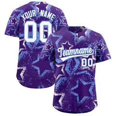 Purple White Light Blue Star-Shaped Graffiti Ink Baseball Jersey 1