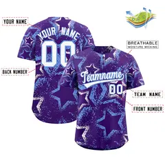Purple White Light Blue Star-Shaped Graffiti Ink Baseball Jersey 2