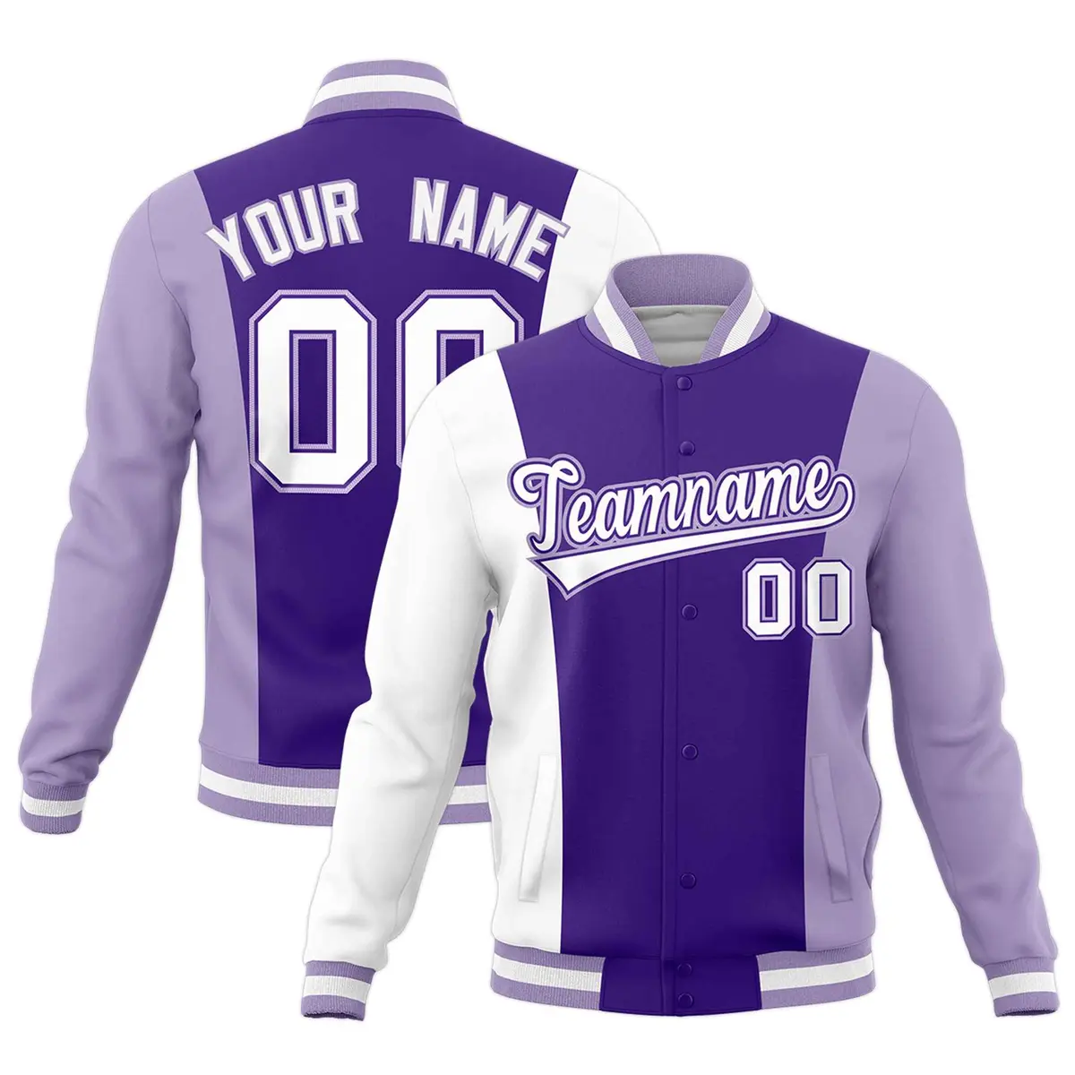 Purple White Light Purple Color Block Varsity Letterman Jacket