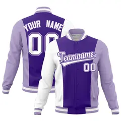 Purple White Light Purple Color Block Varsity Letterman Jacket 1