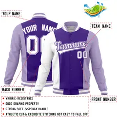 Purple White Light Purple Color Block Varsity Letterman Jacket 2