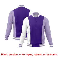 Purple White Light Purple Color Block Varsity Letterman Jacket 7