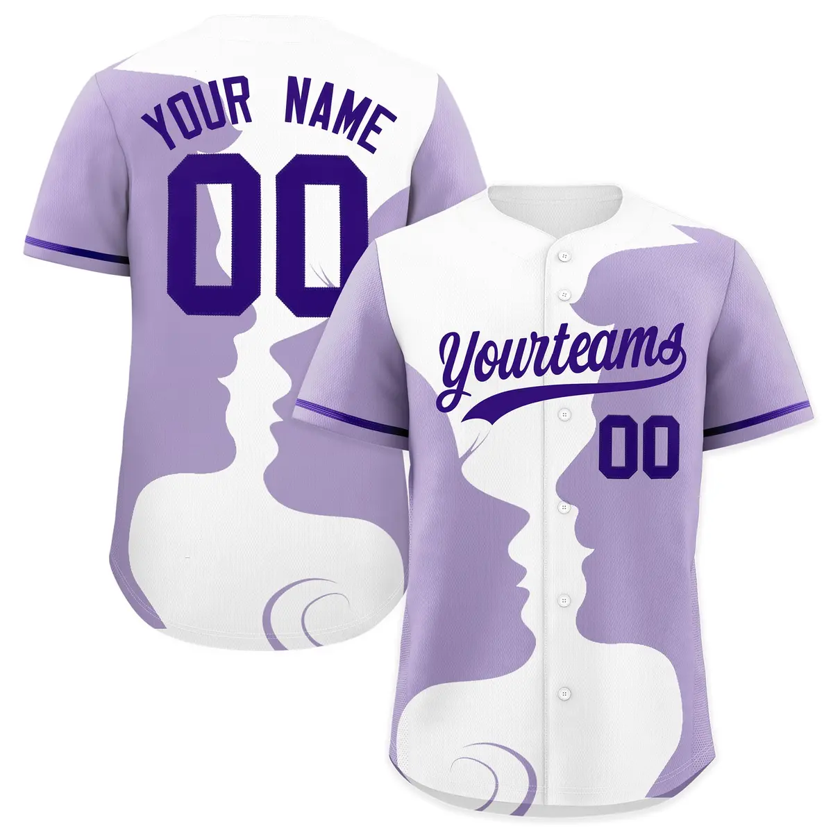 Purple White Light Purple Valentine's Day Couple Silhouettes Baseball Jersey