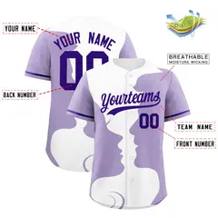 Purple White Light Purple Valentine's Day Couple Silhouettes Baseball Jersey 3