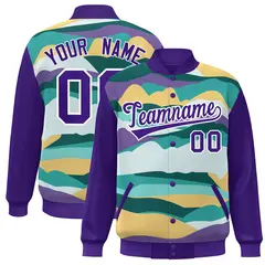 Purple White Multi Clouds Graffiti Varsity Full-Snap Jacket