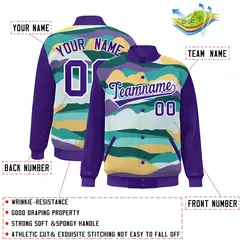 Purple White Multi Clouds Graffiti Varsity Full-Snap Jacket 2