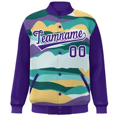 Purple White Multi Clouds Graffiti Varsity Full-Snap Jacket 3