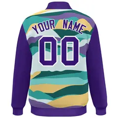 Purple White Multi Clouds Graffiti Varsity Full-Snap Jacket 4