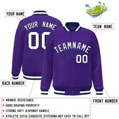 Purple White-Navy Varsity Full-Snap Letterman Jacket 2