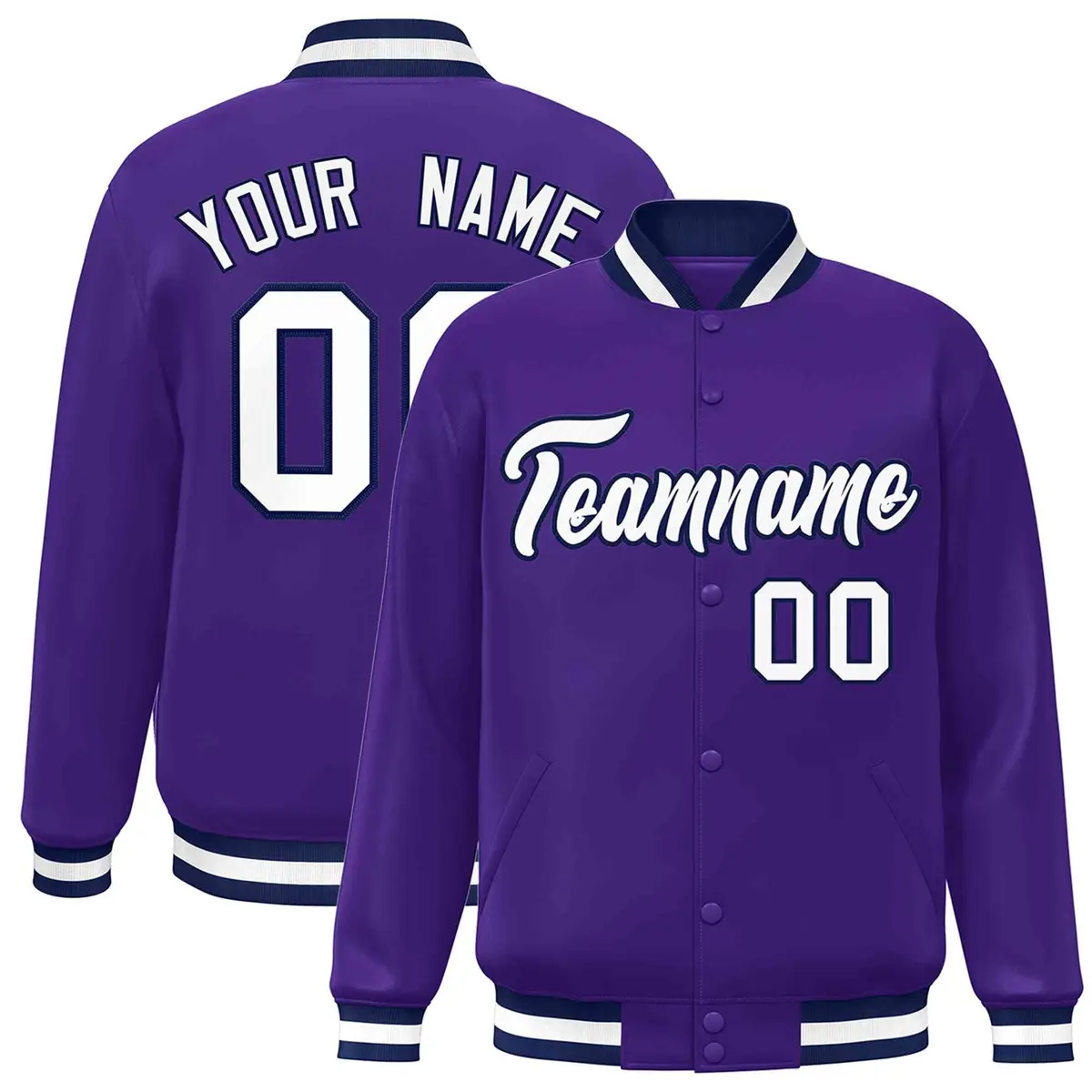 Purple White-Navy Varsity Full-Snap Letterman Jacket