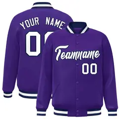 Purple White-Navy Varsity Full-Snap Letterman Jacket