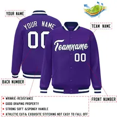 Purple White-Navy Varsity Full-Snap Letterman Jacket 2