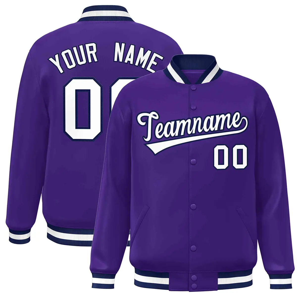 Purple White-Navy Varsity Full-Snap Letterman Jacket