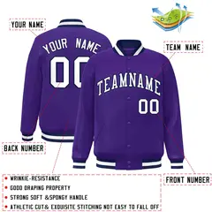 Purple White-Navy Varsity Full-Snap Letterman Jacket 2