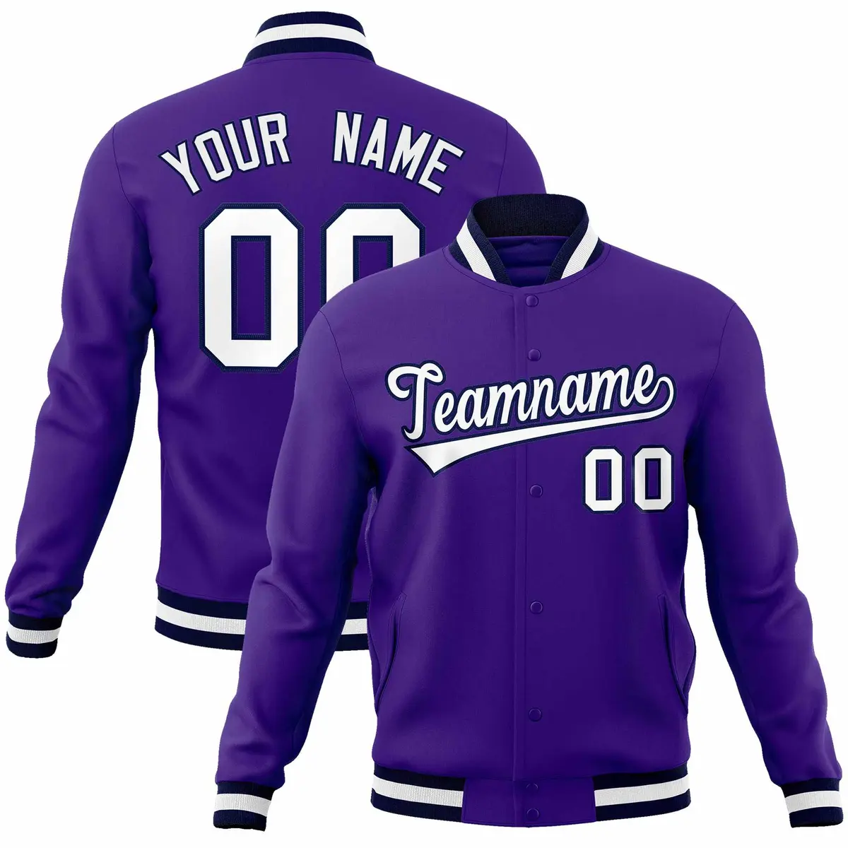 Purple White-Navy Varsity Full-Snap Letterman Jacket