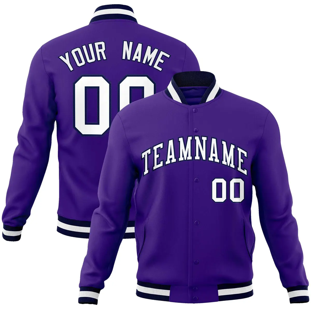 Purple White-Navy Varsity Full-Snap Letterman Jacket