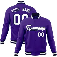 Purple White-Navy Varsity Full-Snap Letterman Jacket