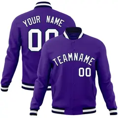 Purple White-Navy Varsity Full-Snap Letterman Jacket