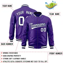 Purple White-Navy Varsity Full-Zip Letterman Bomber Jacket 2