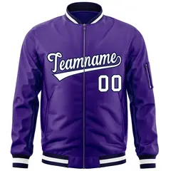 Purple White-Navy Varsity Full-Zip Letterman Bomber Jacket 3
