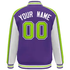 Purple White-Neon Green Color Block Varsity Bomber Baseball Jacket 4