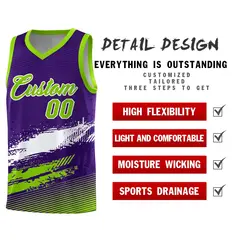 Purple White Neon Green Graffiti Pattern Basketball Jersey 2