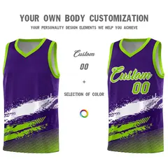 Purple White Neon Green Graffiti Pattern Basketball Jersey 3