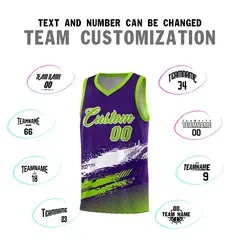 Purple White Neon Green Graffiti Pattern Basketball Jersey 4