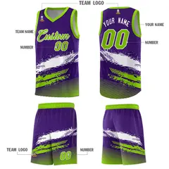 Purple White Neon Green Graffiti Pattern Basketball Jersey 5