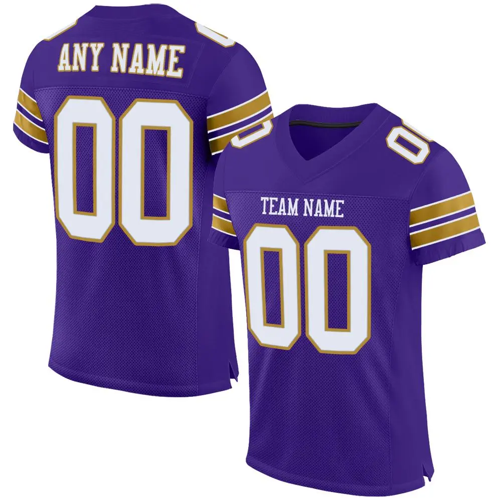 Purple White-Old Gold Classic Style Mesh Football Jersey