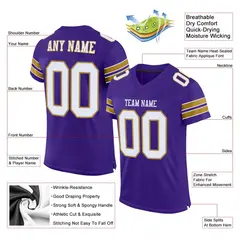 Purple White-Old Gold Classic Style Mesh Football Jersey 2