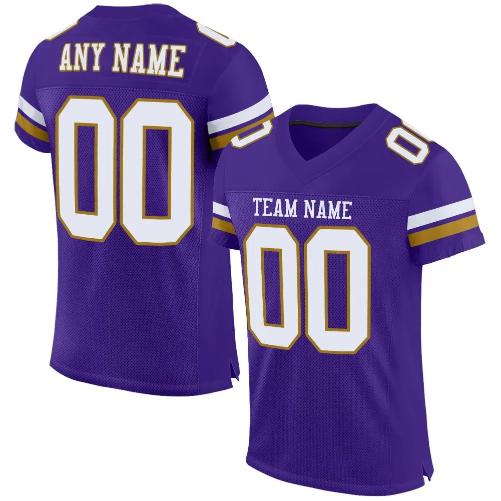 Purple White-Old Gold Classic Style Mesh Football Jersey
