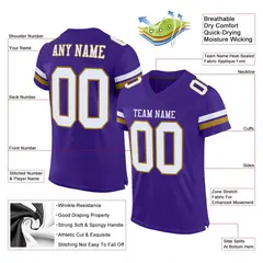 Purple White-Old Gold Classic Style Mesh Football Jersey 2