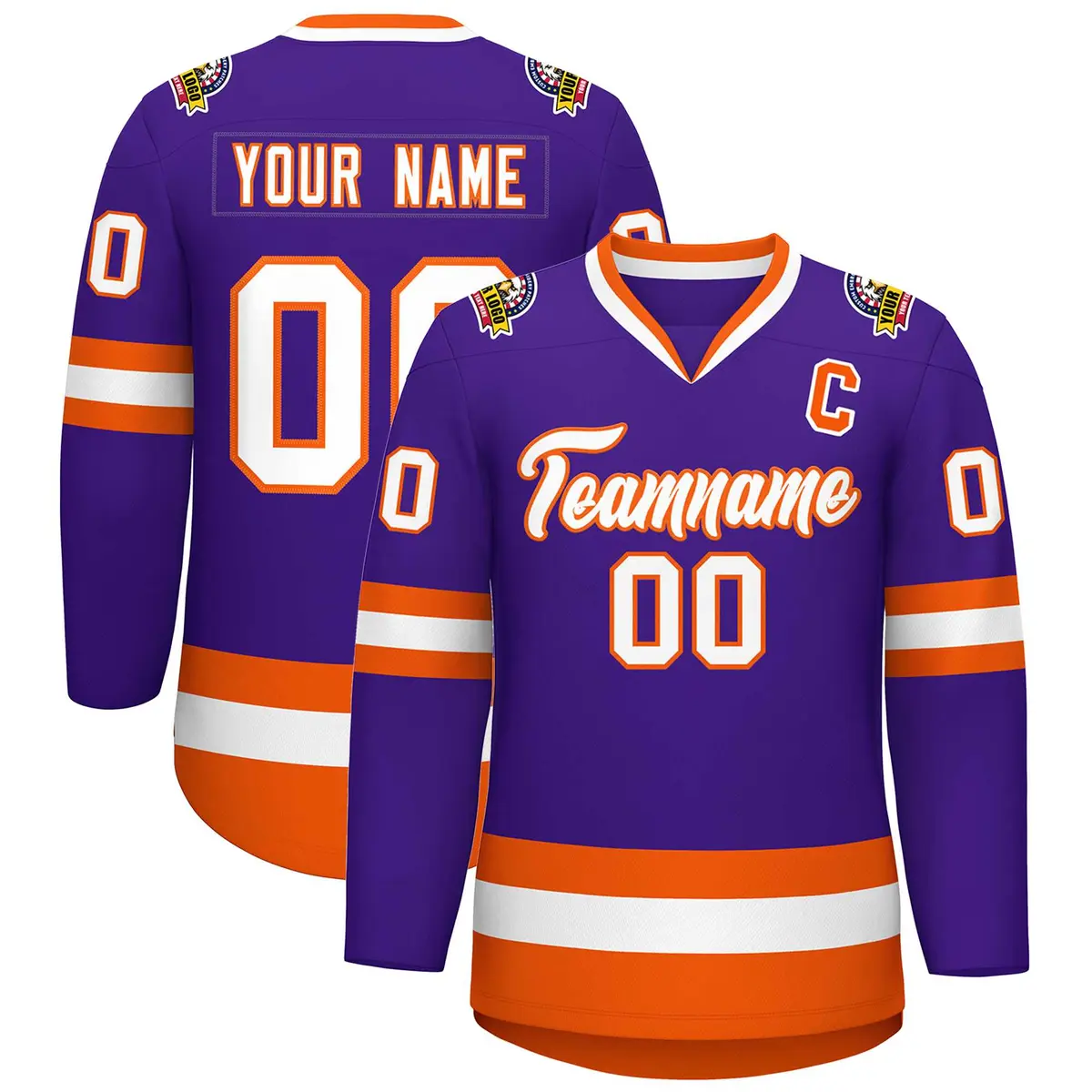 Purple White-Orange Classic Hockey Jersey